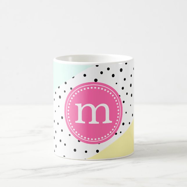 Mint, Pink & Yellow Summer Personalised Monogram Coffee Mug (Center)