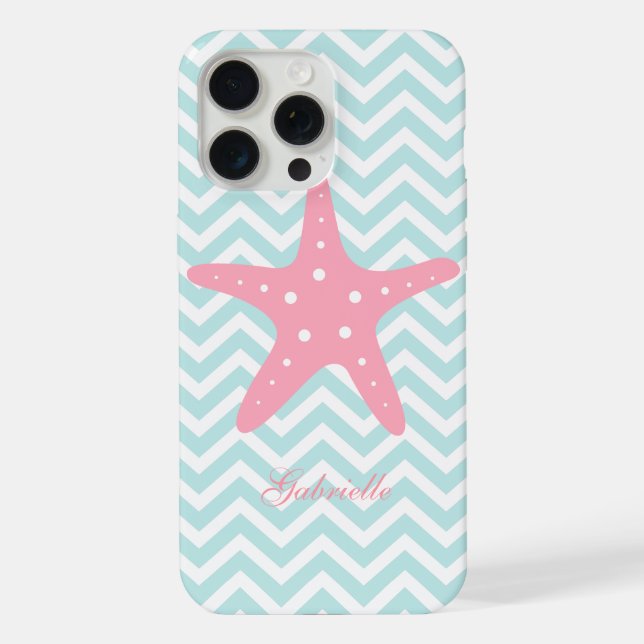 Mint & Pink Zigzag Pattern Starfish iPhone Case (Back)