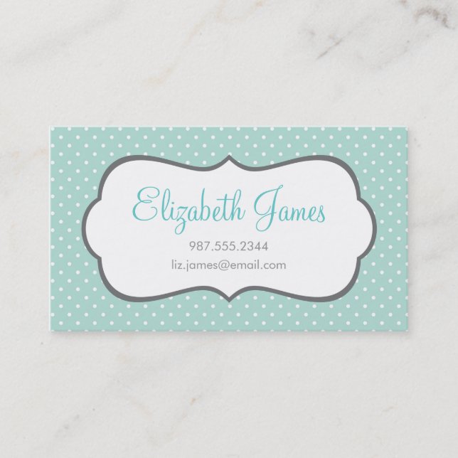 Mint Polka Dot Business Card (Front)