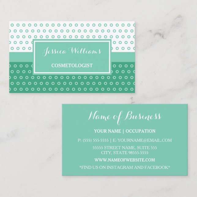 Mint Polka Dot Cosmetologist Business Card (Front/Back)
