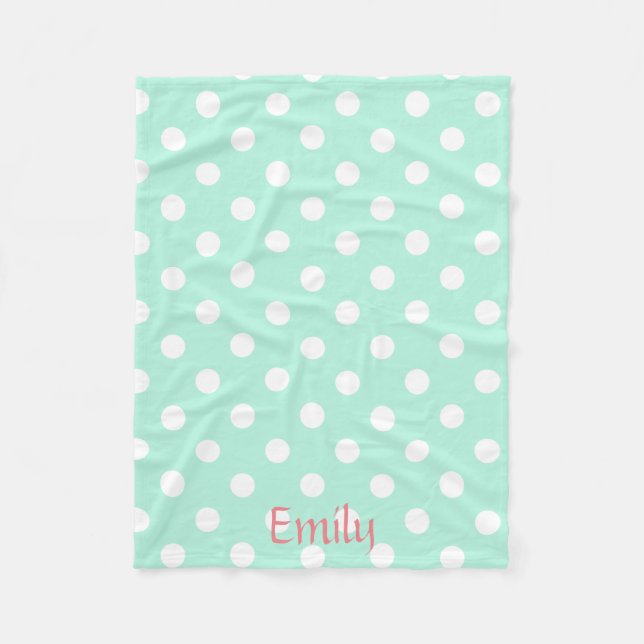 Mint polka dot fleece blacket blanket (Front)