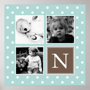 Mint Polka Dots Pattern Custom Photo Collage Poster