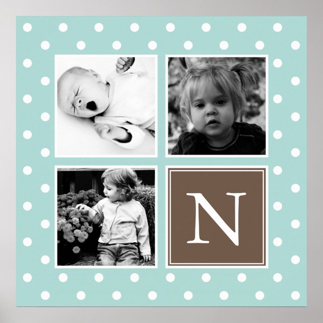Mint Polka Dots Pattern Custom Photo Collage Poster (Front)