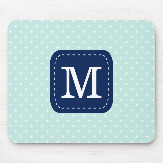 Mint Polka Dots Pattern with Personalised Monogram Mouse Mat (Front)
