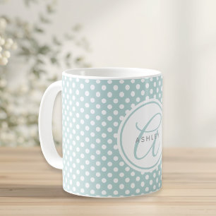 Mint Polka Dots Personalised Name Coffee Mug