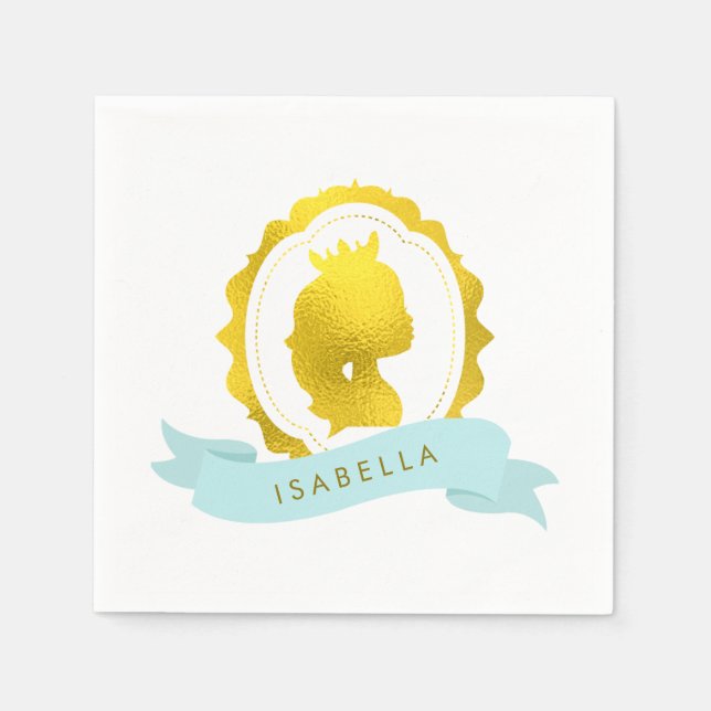 Mint Princess Cameo Birthday Napkin (Front)