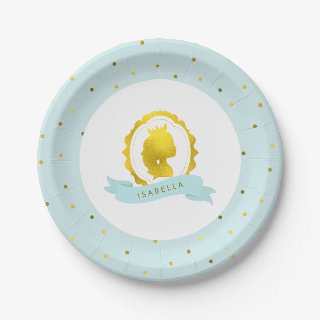 Mint Princess Cameo Birthday Paper Plate (Front)