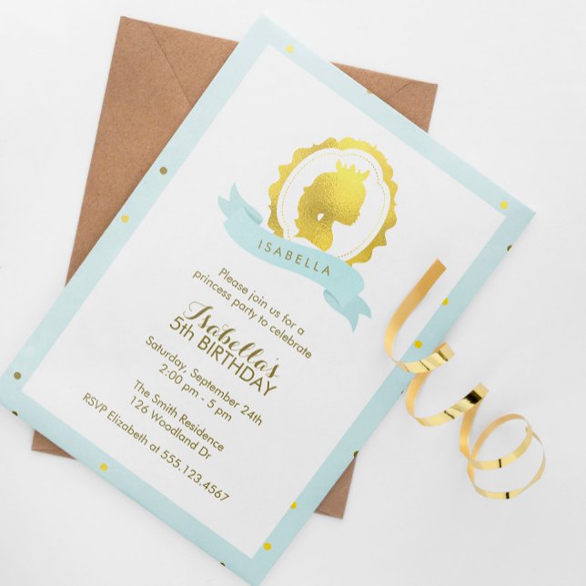 Mint Princess Cameo Girl Birthday Invitation (Creator Uploaded)