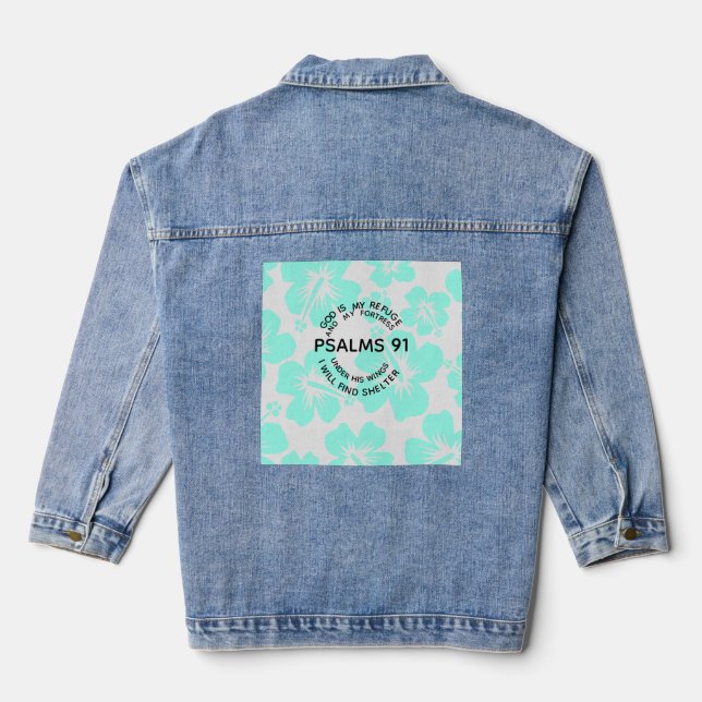 Mint psalms 91 flower  denim jacket (Back)