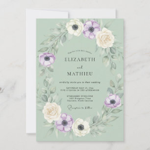 Mint Purple Anemone Wedding Invitation