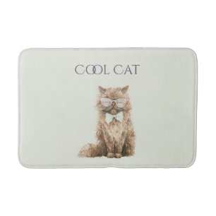 Mint Purple Brown Cool Cat Glasses Bath Mat