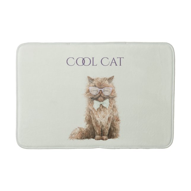 Mint Purple Brown Cool Cat Glasses   Bath Mat (Front)