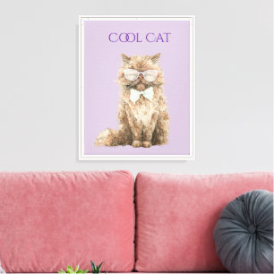 Mint Purple Brown Cool Cat Glasses Canvas Print