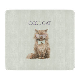 Mint Purple Brown Cool Cat Glasses   Cutting Board