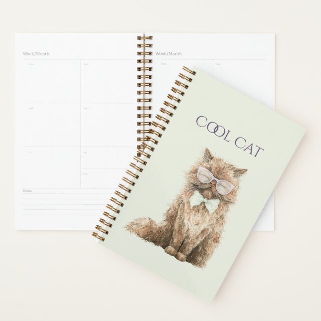 Mint Purple Brown Cool Cat Glasses   Planner (Display)