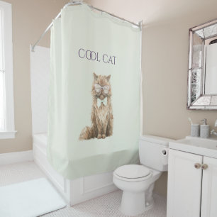 Mint Purple Brown Cool Cat Glasses Shower Curtain