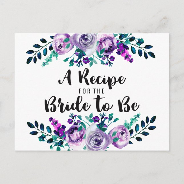 Mint & Purple Floral Bridal Shower Recipe Card (Front)
