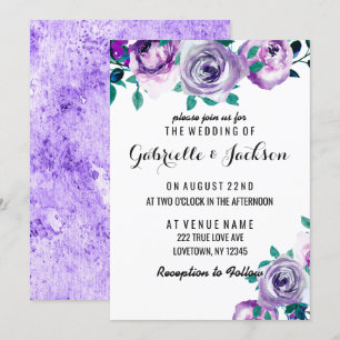 Mint & Purple Floral Rose Wedding Invitations