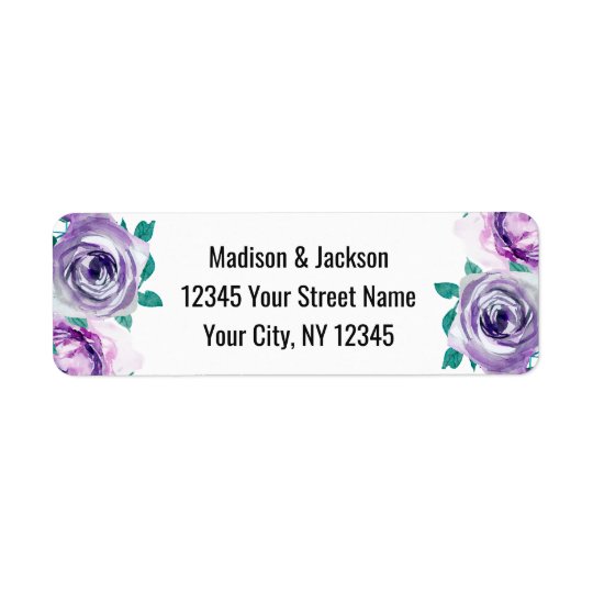 Mint & Purple Floral Rose Wedding Return Address Return Address Label