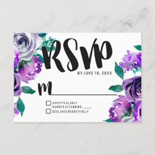 Mint & Purple Floral Rose Wedding RSVP Response