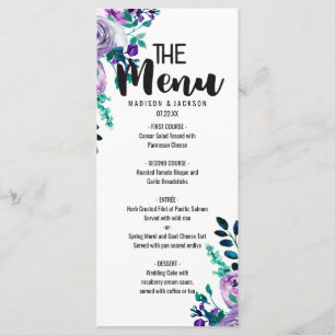 Mint & Purple Floral Watercolor Wedding Menu