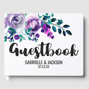 Mint & Purple Floral Watercolor Wedding Monogram Guest Book