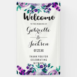 Mint & Purple Floral Watercolor Wedding Welcome Banner