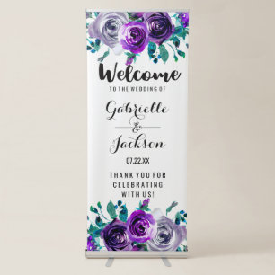 Mint & Purple Floral Watercolor Wedding Welcome Retractable Banner