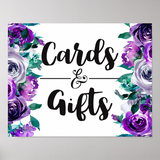 Mint & Purple Floral Wedding Cards & Gifts Poster (Front)