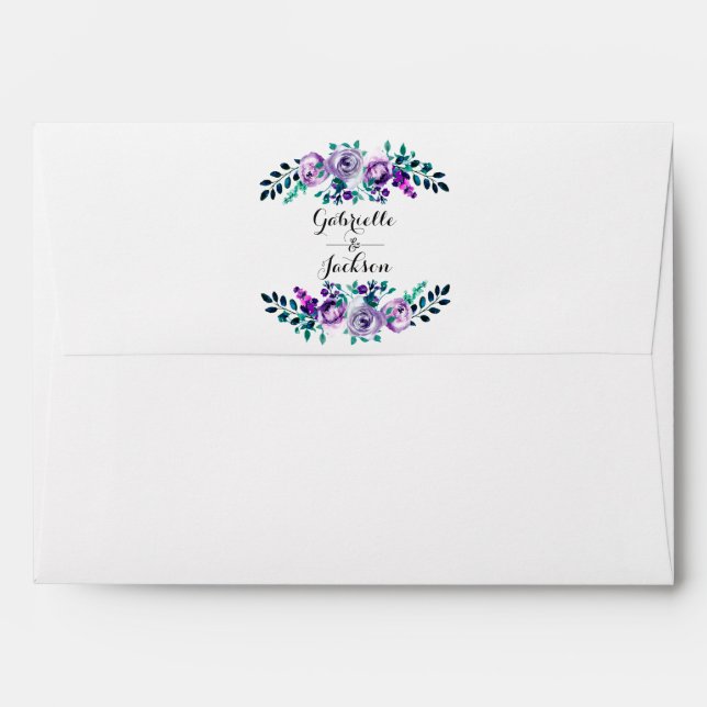 Mint & Purple Floral Wedding Monogram Envelope (Back (Top Flap))