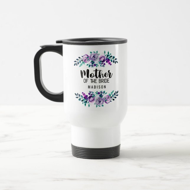 Mint & Purple Floral Wreath Mother of the Bride Travel Mug (Left)