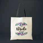 Mint & Purple Floral Wreath Wedding Bride Tote Bag<br><div class="desc">Mint & Purple Floral Wreath Watercolor Wedding Personalised Bride Tote Bag with pretty rose and flowers and fun modern Brush Font. Check my shop to see the entire wedding suite for this design!</div>