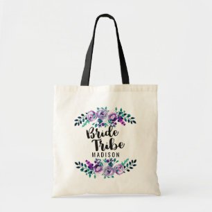 Mint & Purple Floral Wreath Wedding Bride Tribe Tote Bag