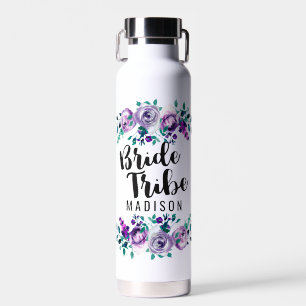 Mint & Purple Floral Wreath Wedding Bride Tribe Water Bottle