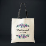 Mint & Purple Floral Wreath Wedding Bridesmaid Tote Bag<br><div class="desc">Mint & Purple Floral Wreath Watercolor Wedding Personalised Bridesmaid Tote Bag with pretty rose and flowers and fun modern Brush Font. Check my shop to see the entire wedding suite for this design!</div>