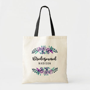 Mint & Purple Floral Wreath Wedding Bridesmaid Tote Bag