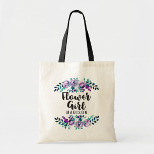 Mint & Purple Floral Wreath Wedding Flower Girl Tote Bag
