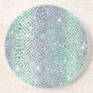 Mint Purple Glitzy Snake Print Coaster