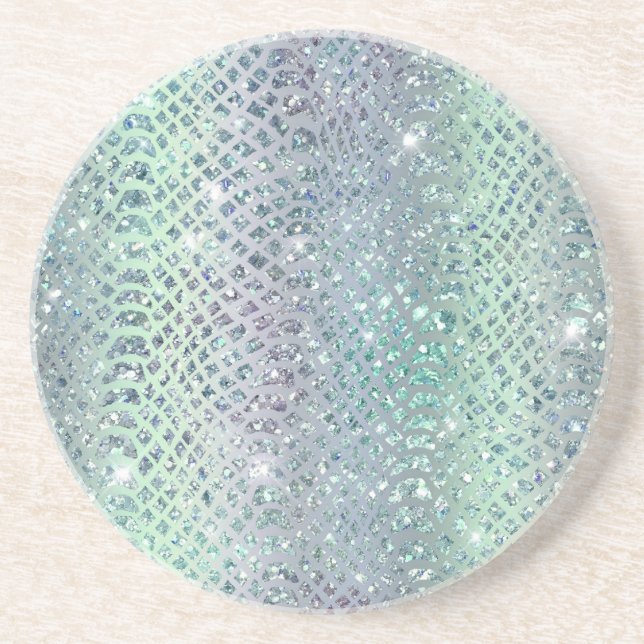Mint Purple Glitzy Snake Print Coaster (Front)