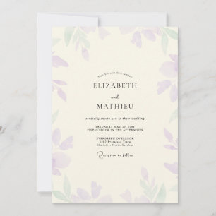 Mint Purple Leafy Wedding Invitation