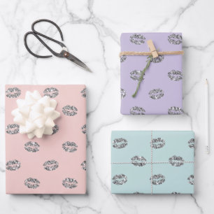 Mint Purple Pink Silver Sparkle Lips Birthday Wrapping Paper Sheet