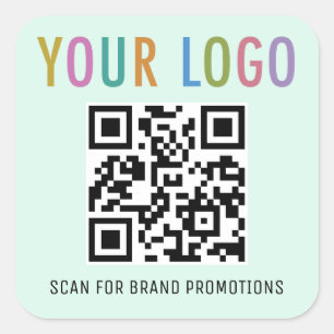 Mint QR Code Stickers for Website with Logo Square