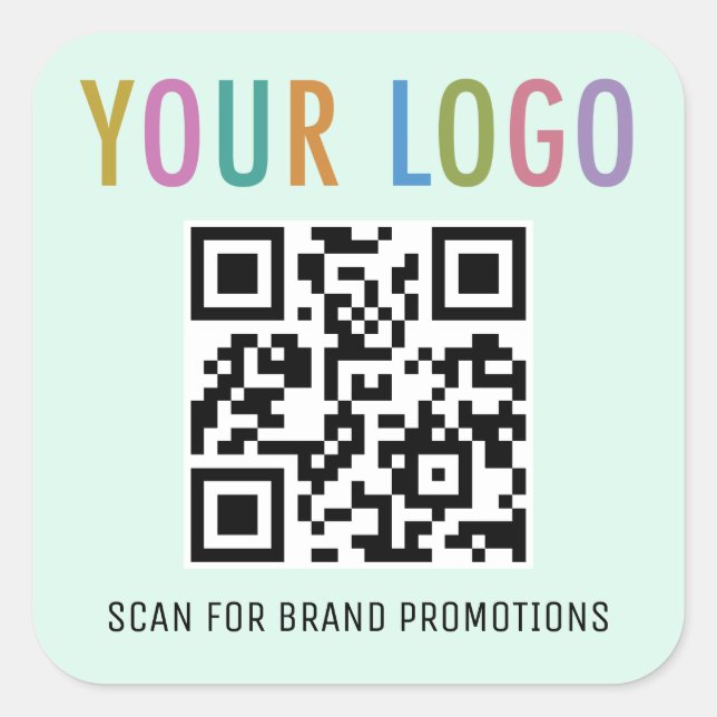 Mint QR Code Stickers for Website with Logo Square (Front)