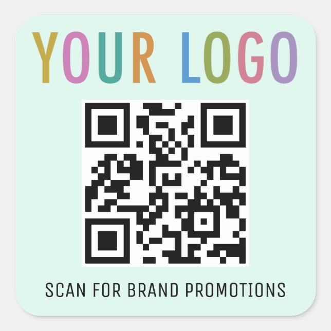 Mint QR Code Stickers for Website with Logo Square (Front)