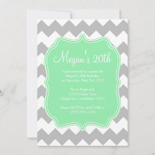 Mint Quatrefoil Chevron Birthday Invitation