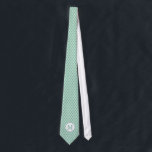 Mint Quatrefoil Monogram Tie<br><div class="desc">Mint green and white quatrefoil pattern with monogram.</div>