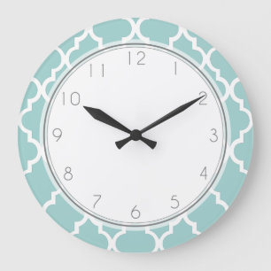 Mint Quatrefoil Pattern Large Clock