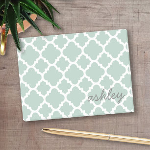 Mint Quatrefoil Pattern with Personalised Name Post-it Notes