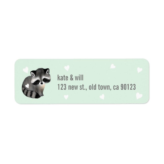 Mint Racoon Heart Return Address Labels (Front)