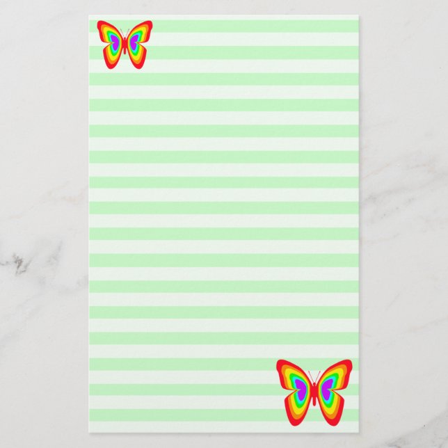 Mint Rainbow Butterflies Stationery (Front)